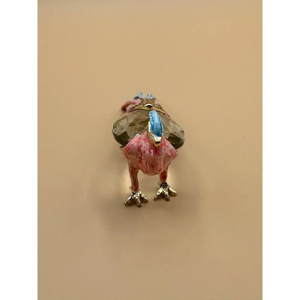 🐦 Vintage Portugal Crystal Bird Figurine Pink Blue Gold Tone Pheasant